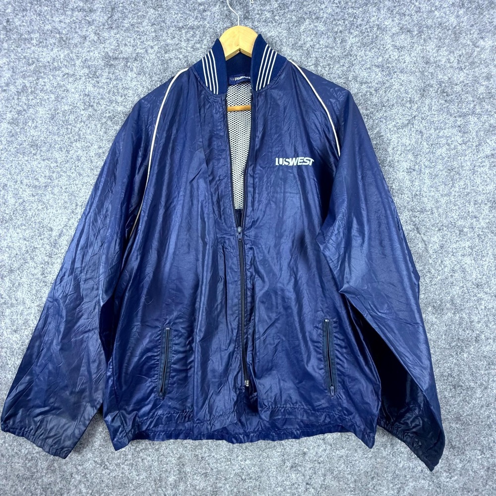 Vintage Holloway US West Windbreaker Jacket Mens L Blue Raglan Sleeve Full Zip